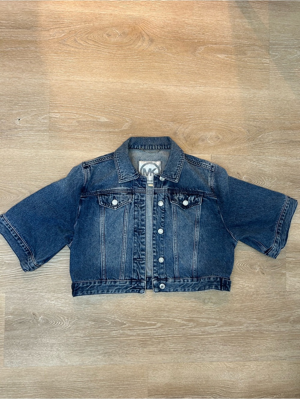 New Michael Kors Cotton Wide-Sleeve Cropped Jean Jacket Size M